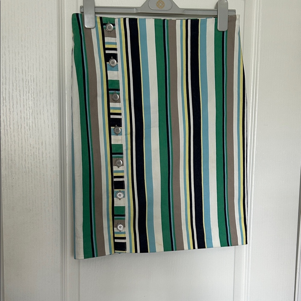 Striped Button-Front Green & Blue Women's Skirt